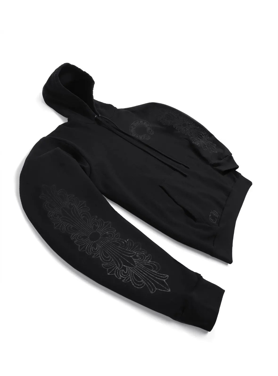 Chrome Hearts Black Pullover Horseshoe Floral Hoodie