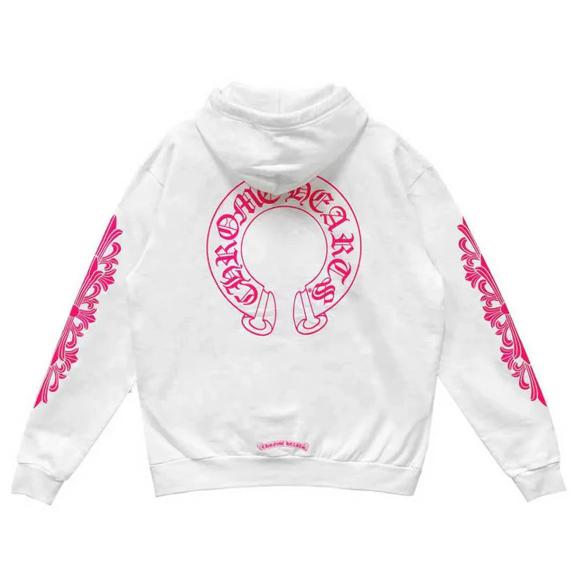 Pink Horseshoe Floral Sleeve Pullover Hoodie