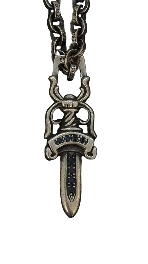 Chrome Hearts #10 Dagger Pendant with Sapphire Stones